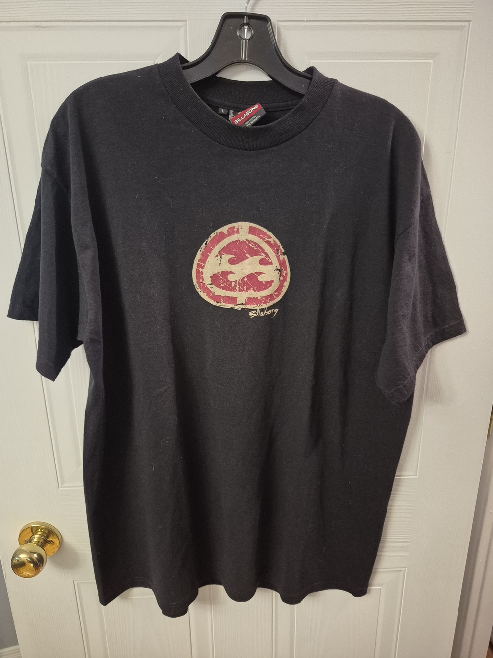 Vintage Y2K Billabong Graphic Tee Black Red Wave Logo Large